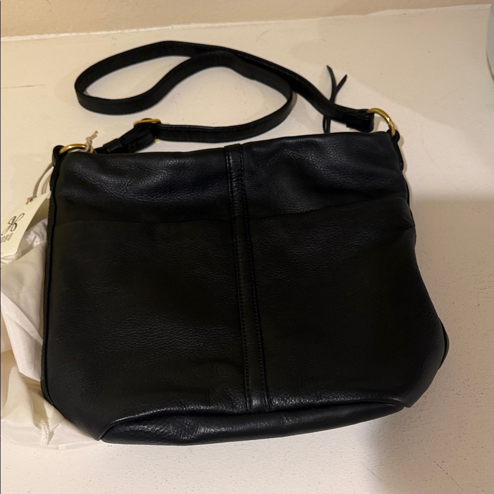 HOBO Black Leather Crossbody Bag with Gold Hardware